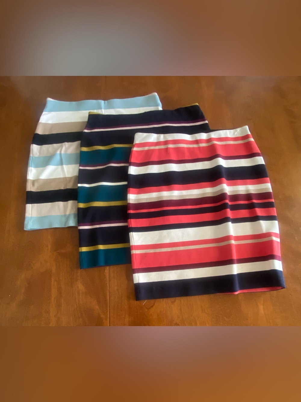 Ann Taylor Striped Pencil Skirt - Coral, Navy & White